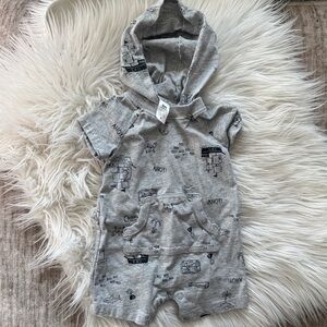 Gray Hooded Baby One Piece - Beach Ocean Nautical